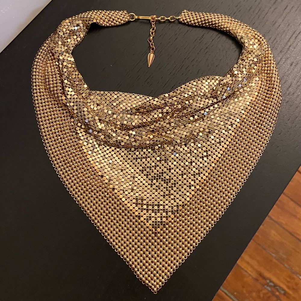 Chain mail gold bib necklace